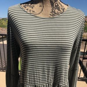 Army green and white stripe top.